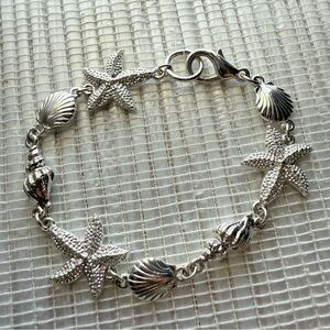 Silver-Tone Starfish & Seashell Link Bracelet – Coastal Charm